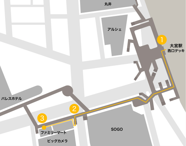 画像：大宮駅からのシャトルバス出発場所への案内マップ